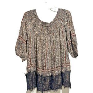 NWT Anthropologie Vanessa Virginia Off Shoulder Blouse M Black Motif Boho Floral